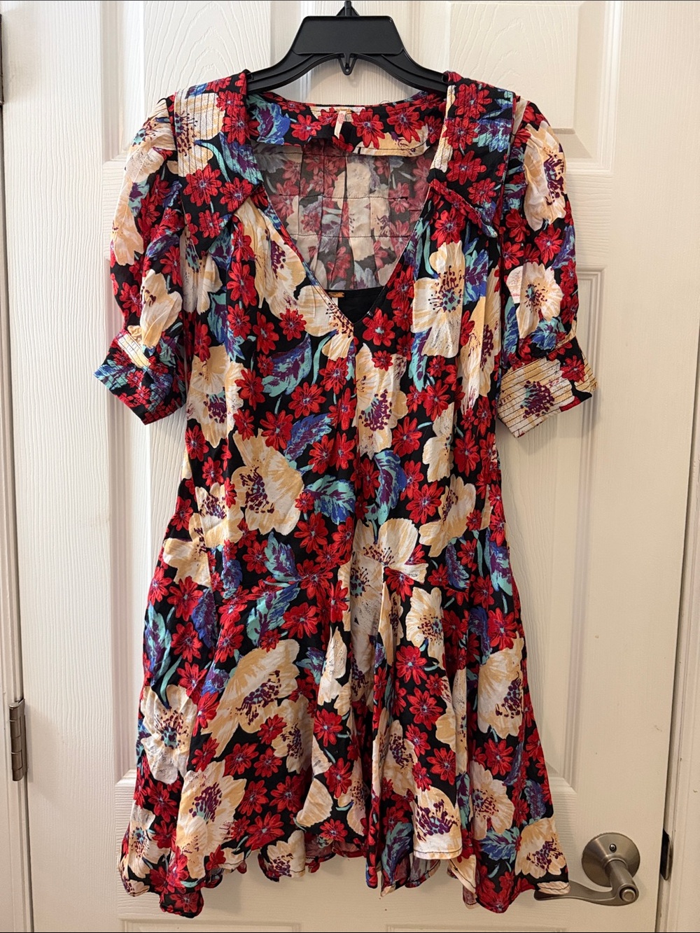 Free People sugar crush floral pleated puff sleeve dress sz S